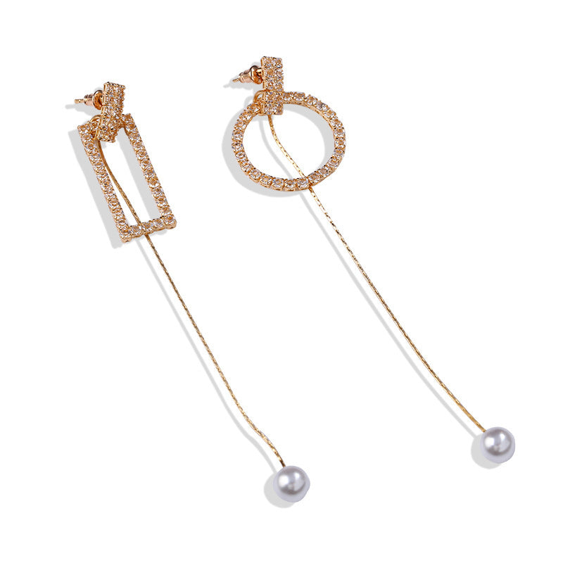 Women's Long Geometric Pearl Earrings-Jewearrings