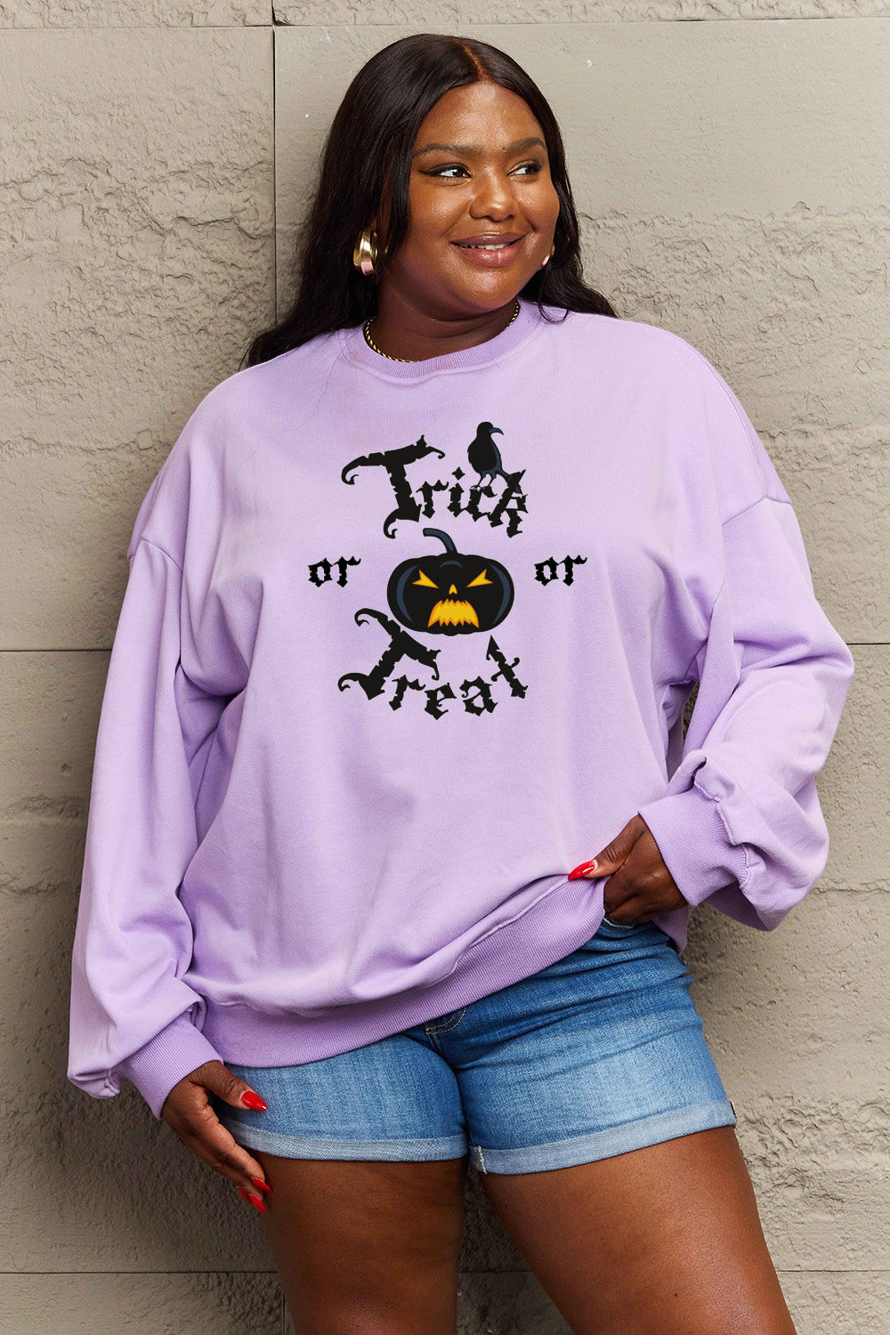 Simply Love Full Size TRICK OR TREAT Graphic Sweatshirt-Jewearrings