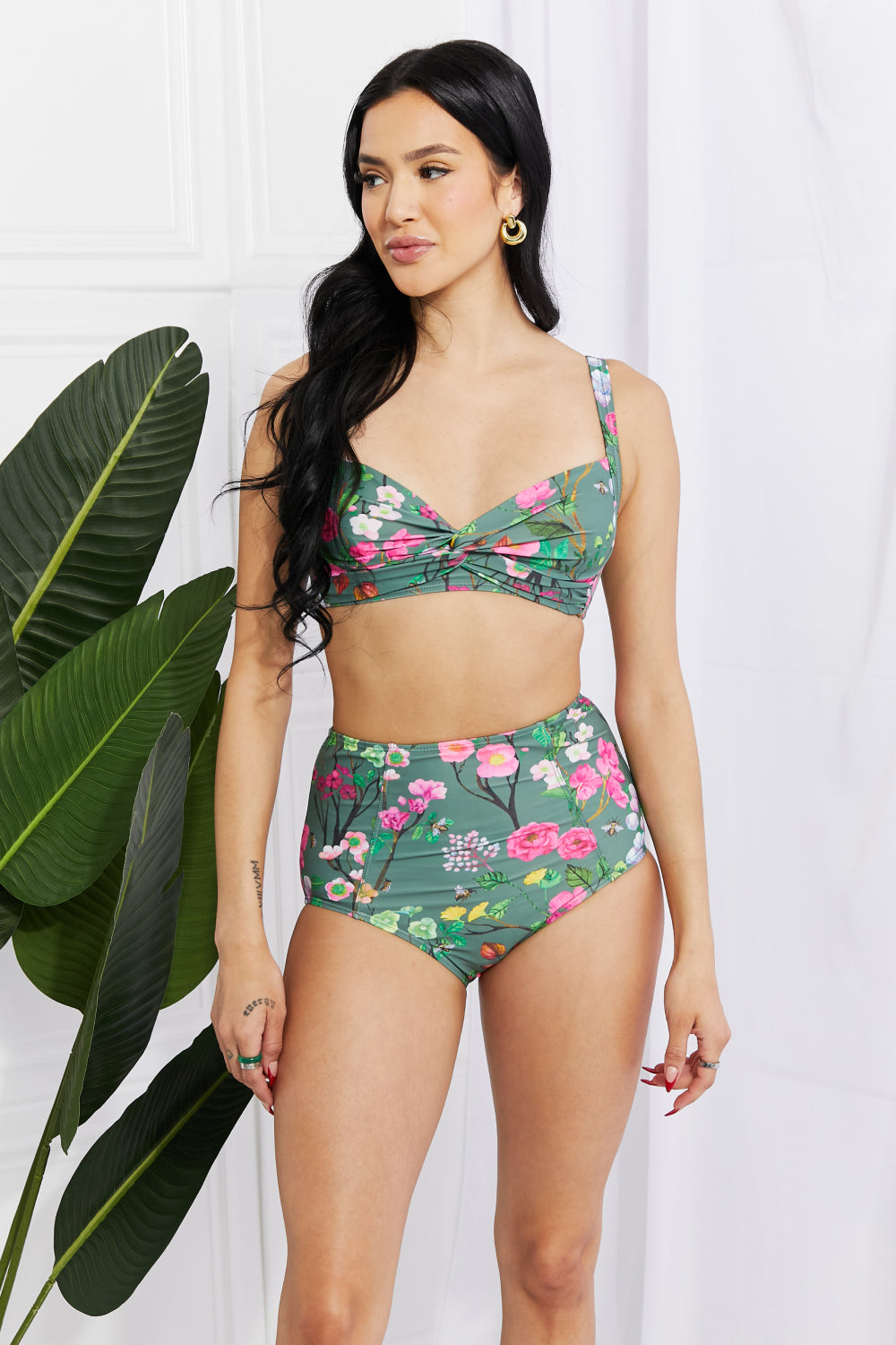 Marina West Swim Take A Dip Twist High-Rise Bikini in Sage-Jewearrings