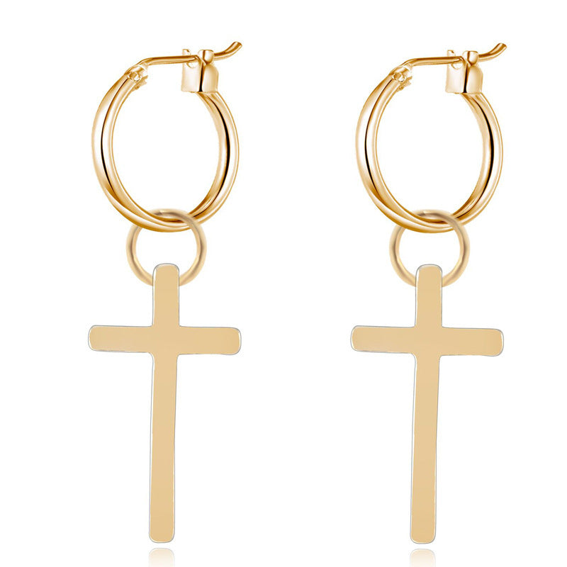 Alloy Cross Pendant Earrings-Jewearrings