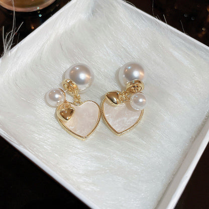 Women's Brushed Love Pearl Earrings-Jewearrings