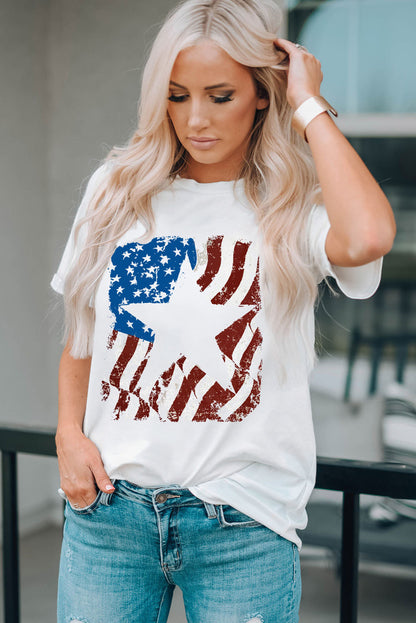 US Flag Graphic Round Neck Tee-Jewearrings