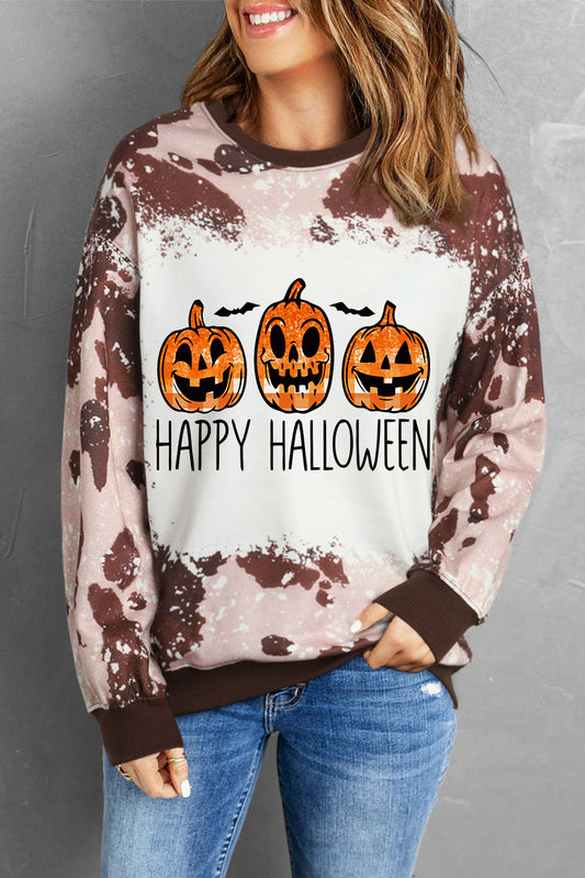 Round Neck Long Sleeve HAPPY HALLOWEEN Graphic Sweatshirt-Jewearrings