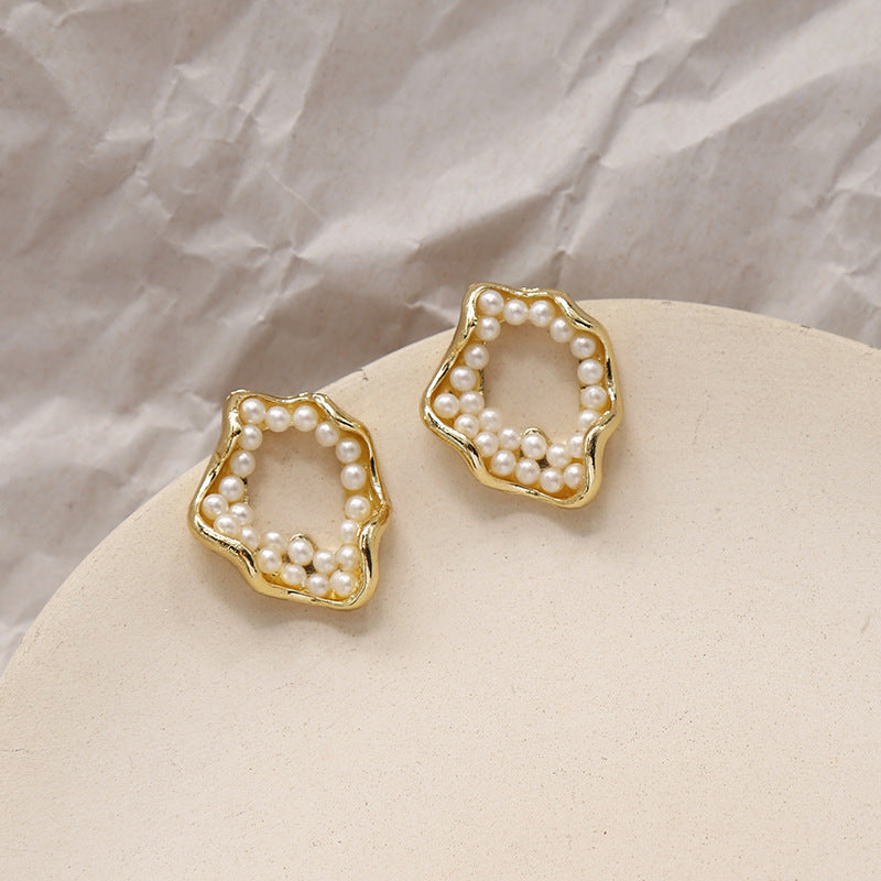 Irregular geometric broken pearl earrings-Jewearrings