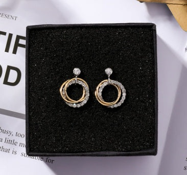 925 silver needle double ring drill ring earrings wild personality hit color earrings simple temperament earrings cold wind earrings female-Jewearrings