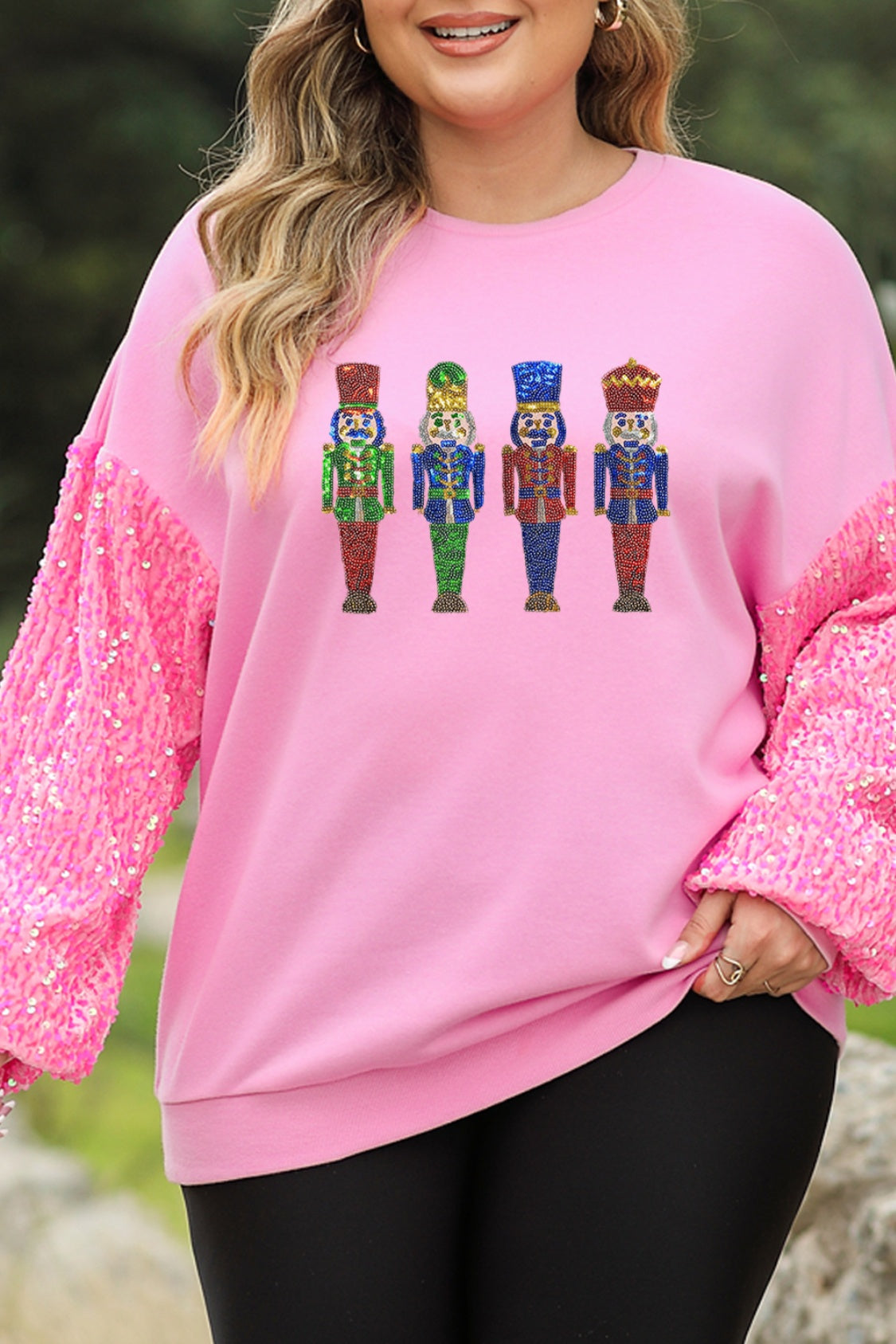 Plus Size Sequin Nutcracker Long Sleeve Sweatshirt-Jewearrings