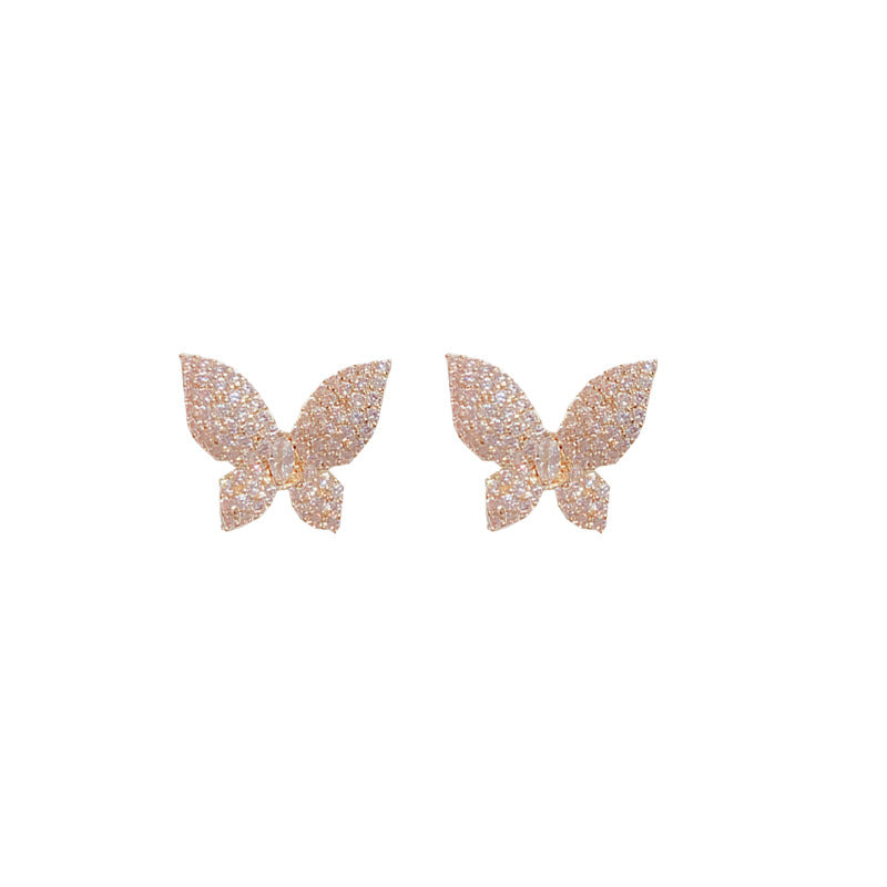 Micro Inlaid Zircon Butterfly Tassel Dual-wear Stud Earrings Sterling Silver Needle-Jewearrings