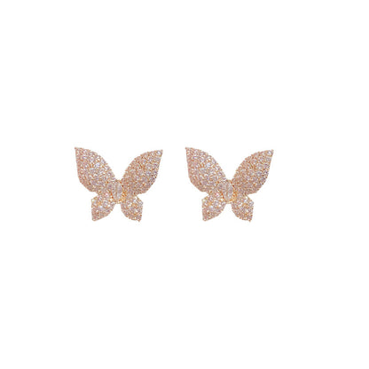 Micro Inlaid Zircon Butterfly Tassel Dual-wear Stud Earrings Sterling Silver Needle-Jewearrings