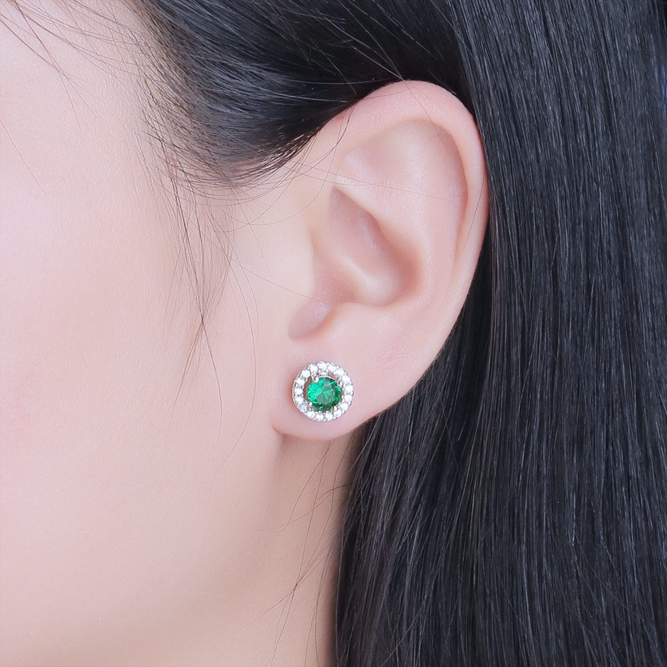 Emerald 925 Sterling Silver Round Earrings Pendants Two-Piece Outfit-Jewearrings