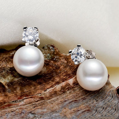 Round pearl stud earrings-Jewearrings