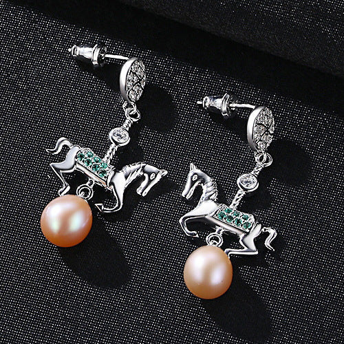 S925 Sterling Silver Pearl Earrings New Carousel-Jewearrings