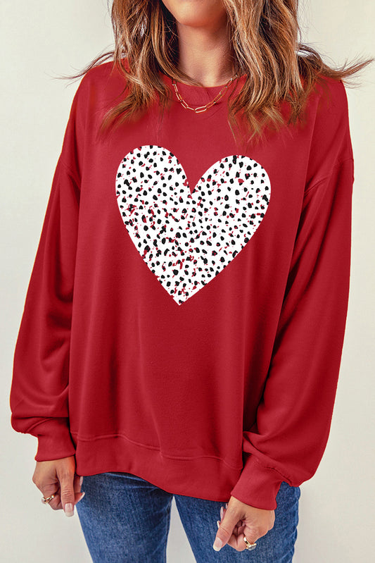 Heart Round Neck Dropped Shoulder Sweatshirt-Jewearrings