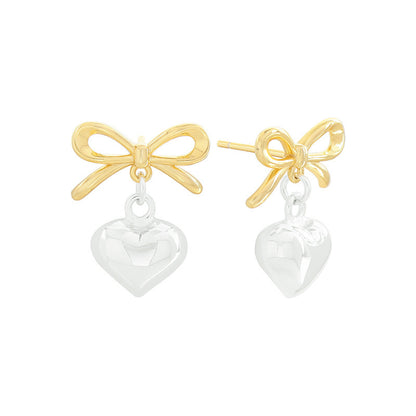 S925 Sterling Silver Bow Love Eardrops Stud Earrings-Jewearrings