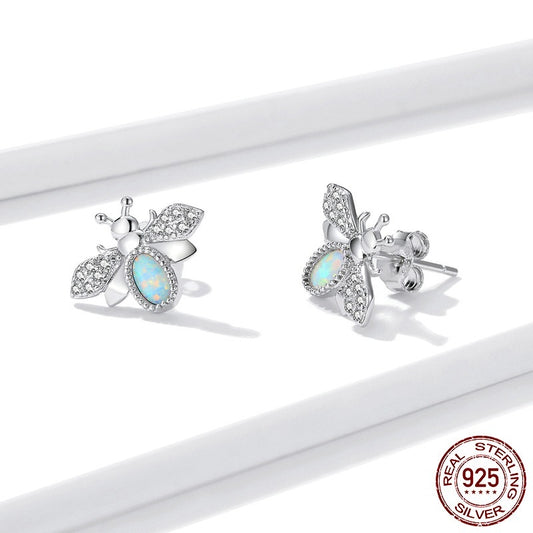 Little Bee Ear Studs European And American Trend White Gold Plated Insect Earrings-Jewearrings