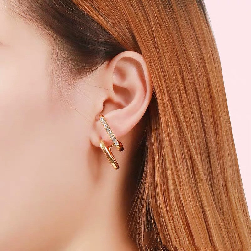 Layered crystal ear clip earrings-Jewearrings