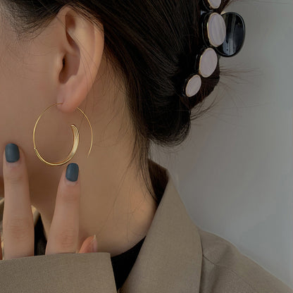 Korean Gold Matte Texture Large Hoop Earrings Women-Jewearrings