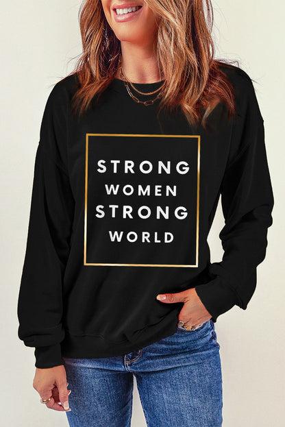 STRONG WOMEN STRONG WORLD Graphic Drop Shoulder Sweatshirt-Jewearrings