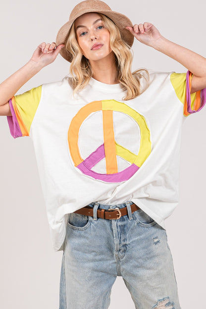 SAGE + FIG Color Block Peace Applique T-Shirt-Jewearrings