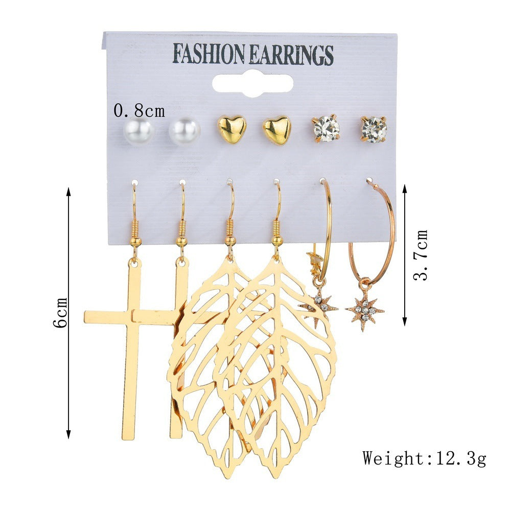 Simple metal hollow leaf Cross Earrings and Earrings-Jewearrings