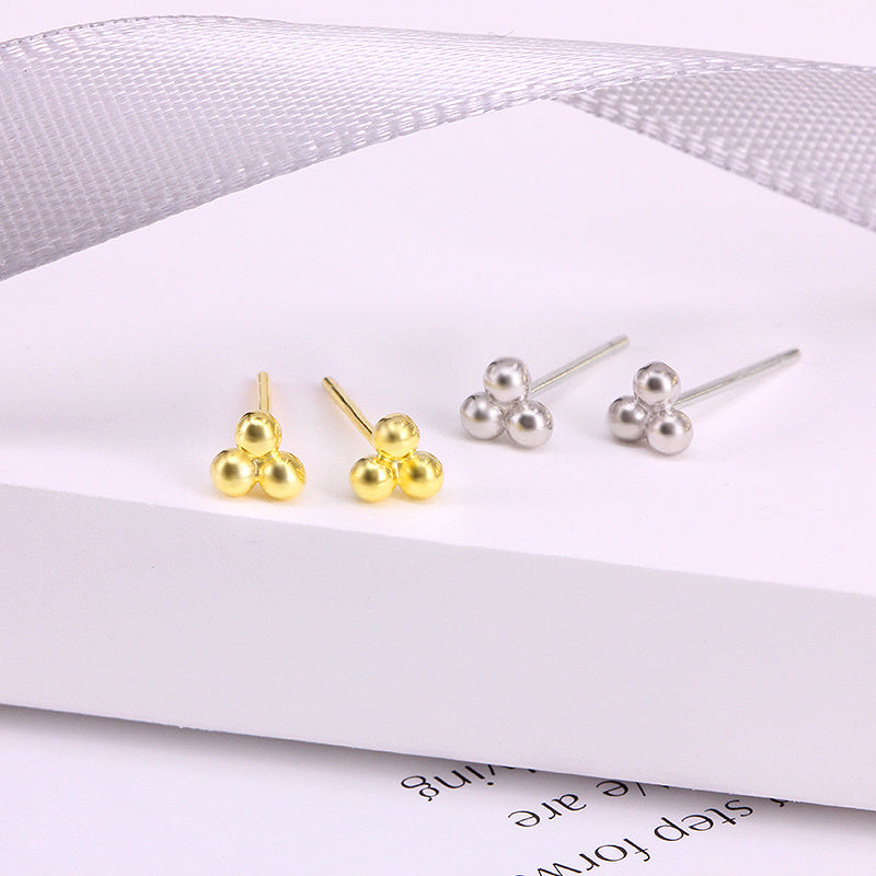 S925 Sterling Silver Three-ball INS Style Stud Earrings Small Dot Earrings Cartilage Spiral Piercing-Jewearrings