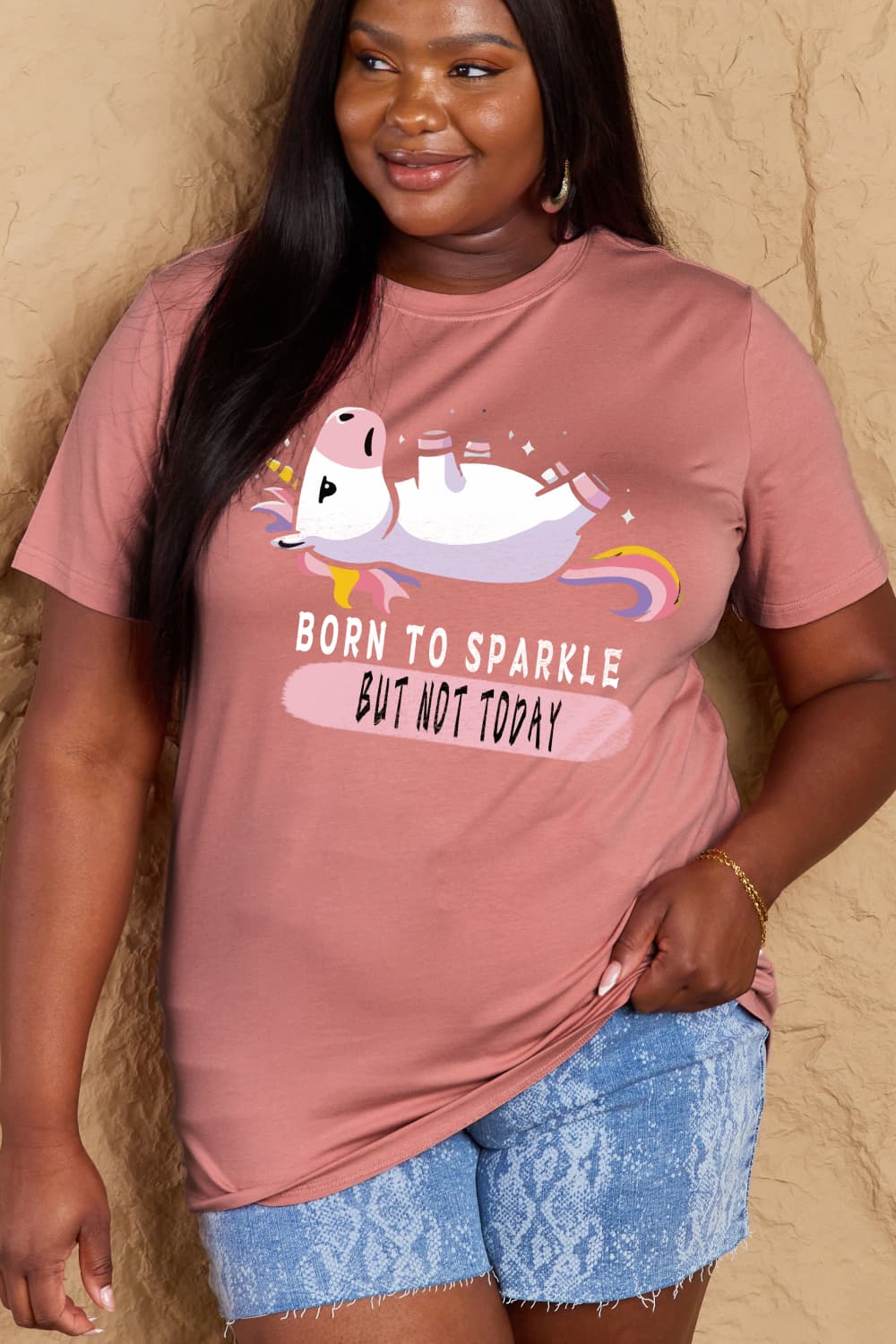 Simply Love Full Size BORN TO SPARKLE BUT NOT TODAY Graphic Cotton Tee-Jewearrings