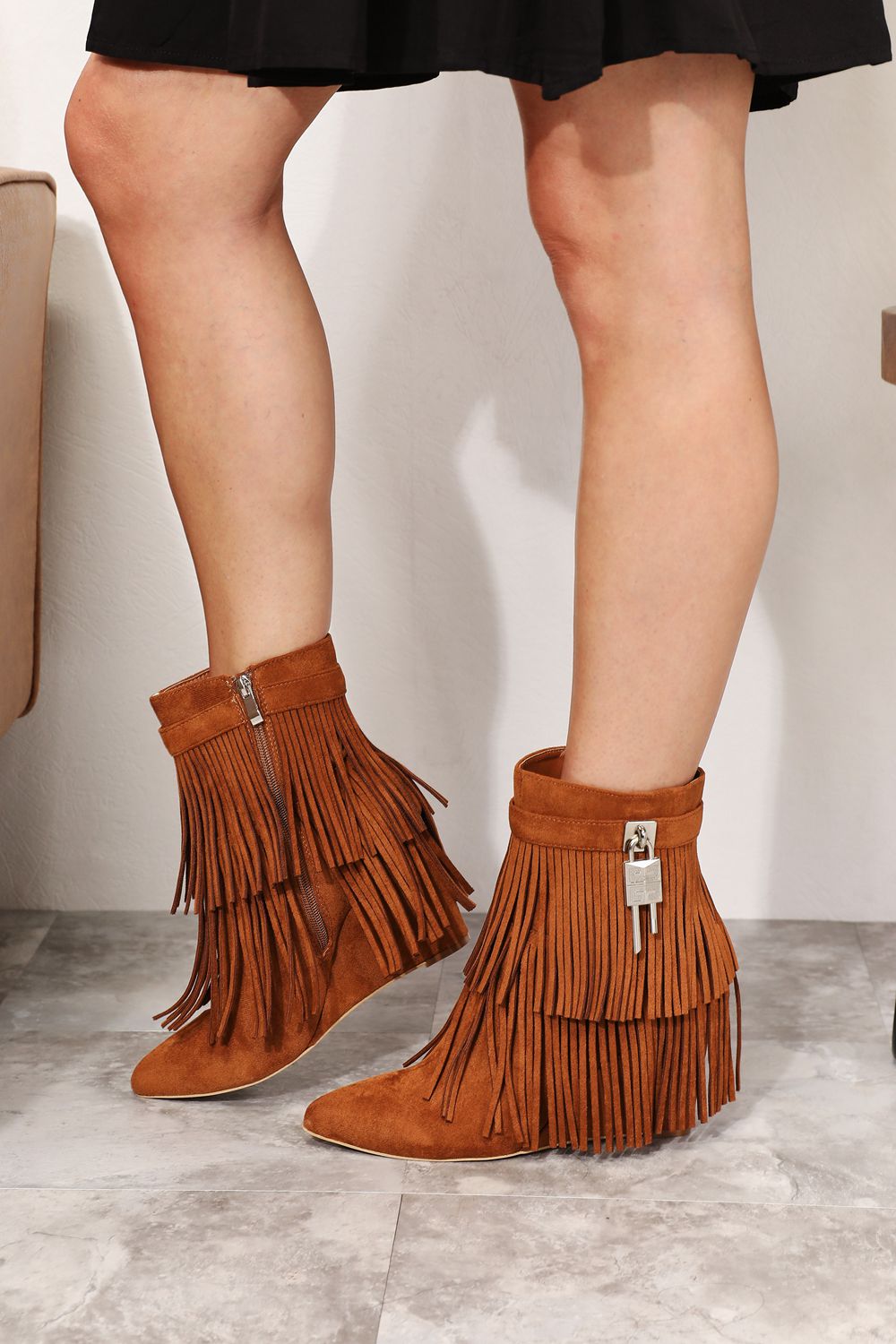 Legend Women's Tassel Wedge Heel Ankle Booties-Jewearrings