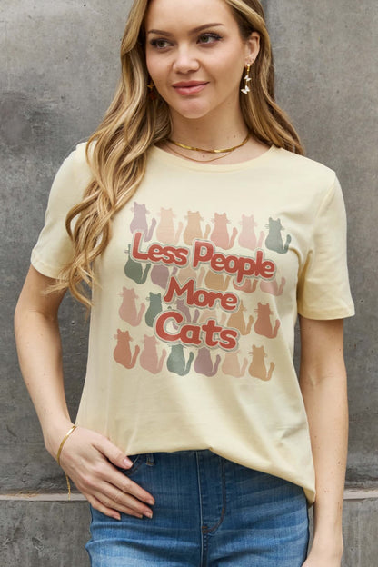 Simply Love Full Size LESS PEOPLE MORE CATS Graphic Cotton Tee-Jewearrings