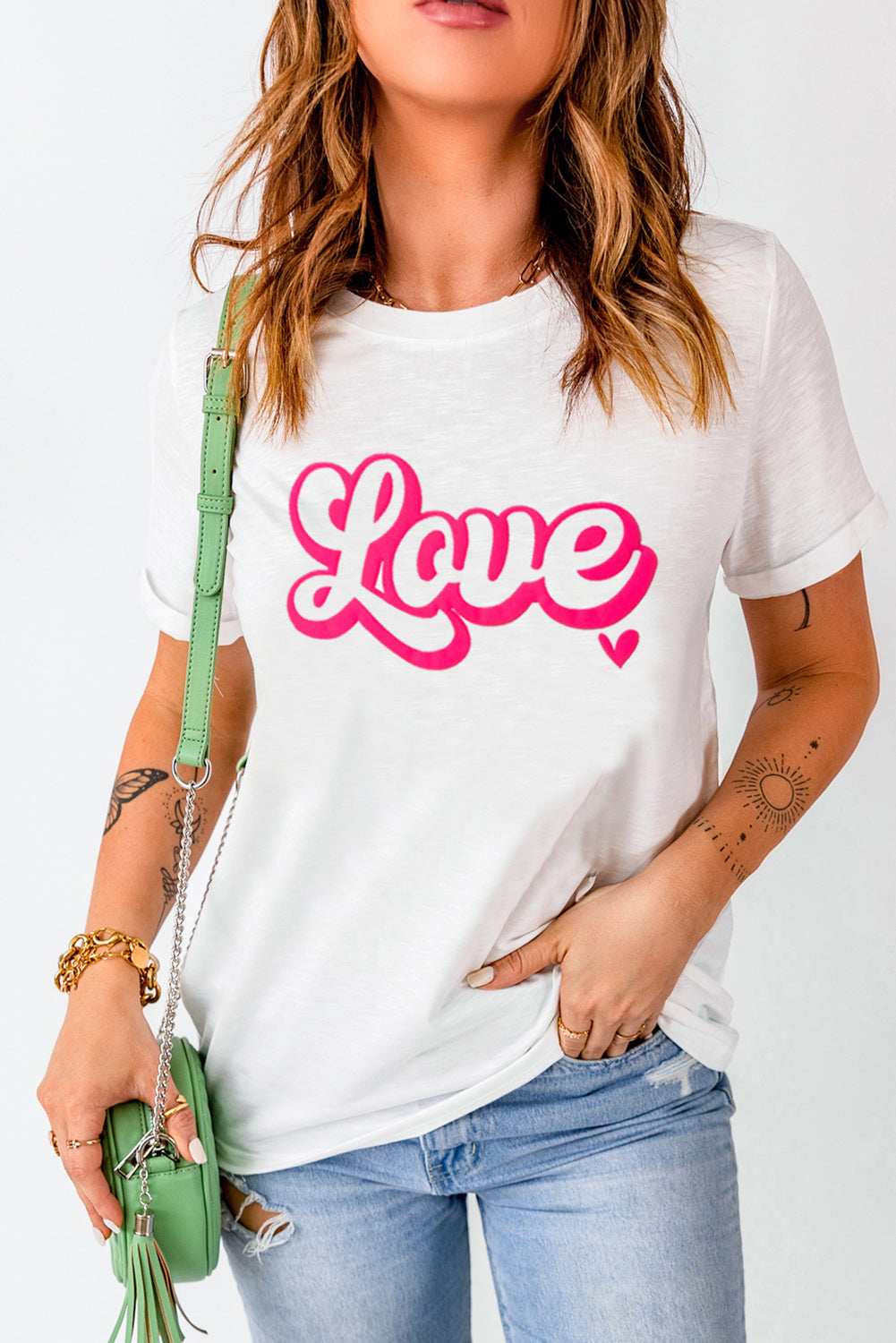 LOVE Round Neck Short Sleeve T-Shirt-Jewearrings