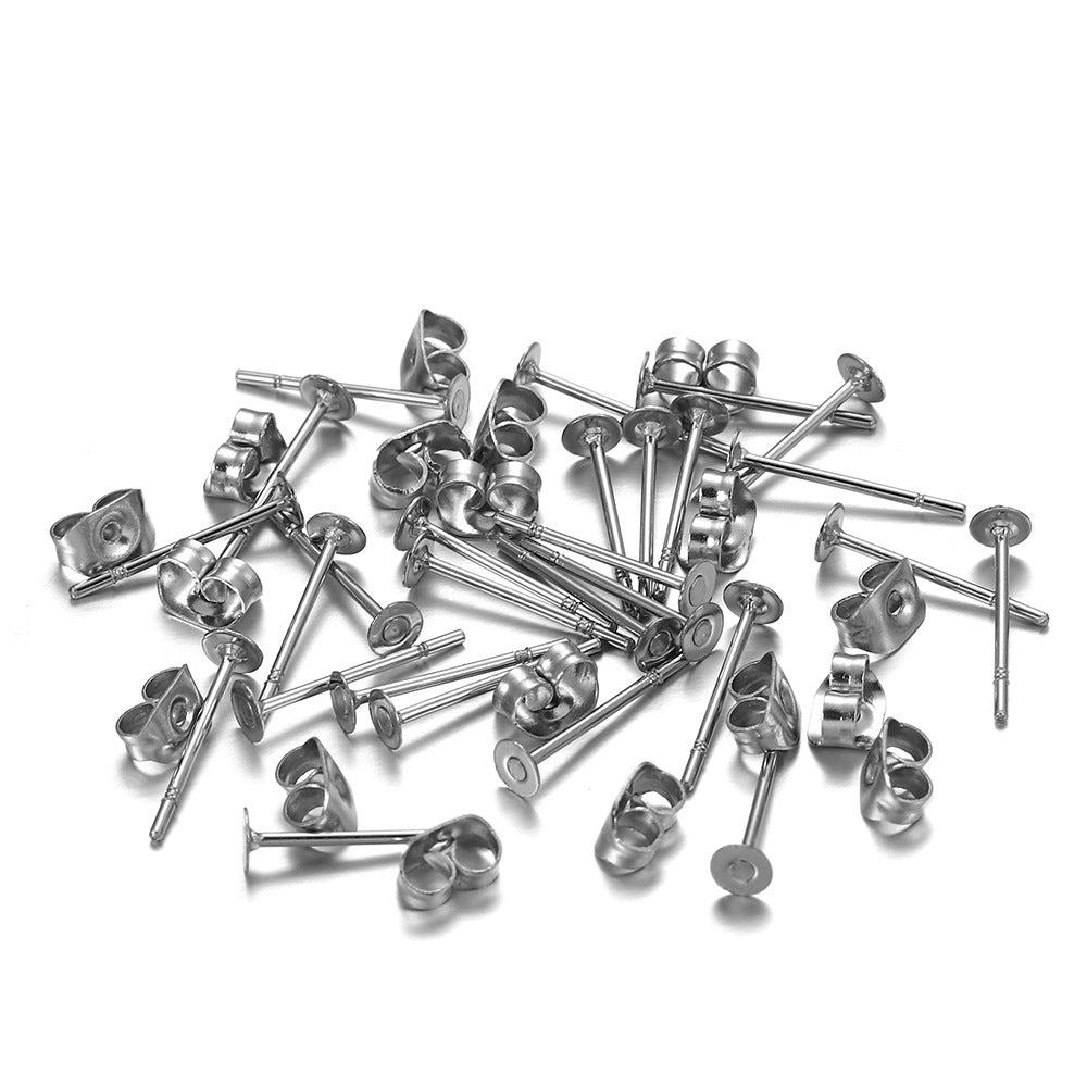 Stainless Steel Studs Flat Disc Stud Holder Auricular Needle Set DIY Earrings-Jewearrings