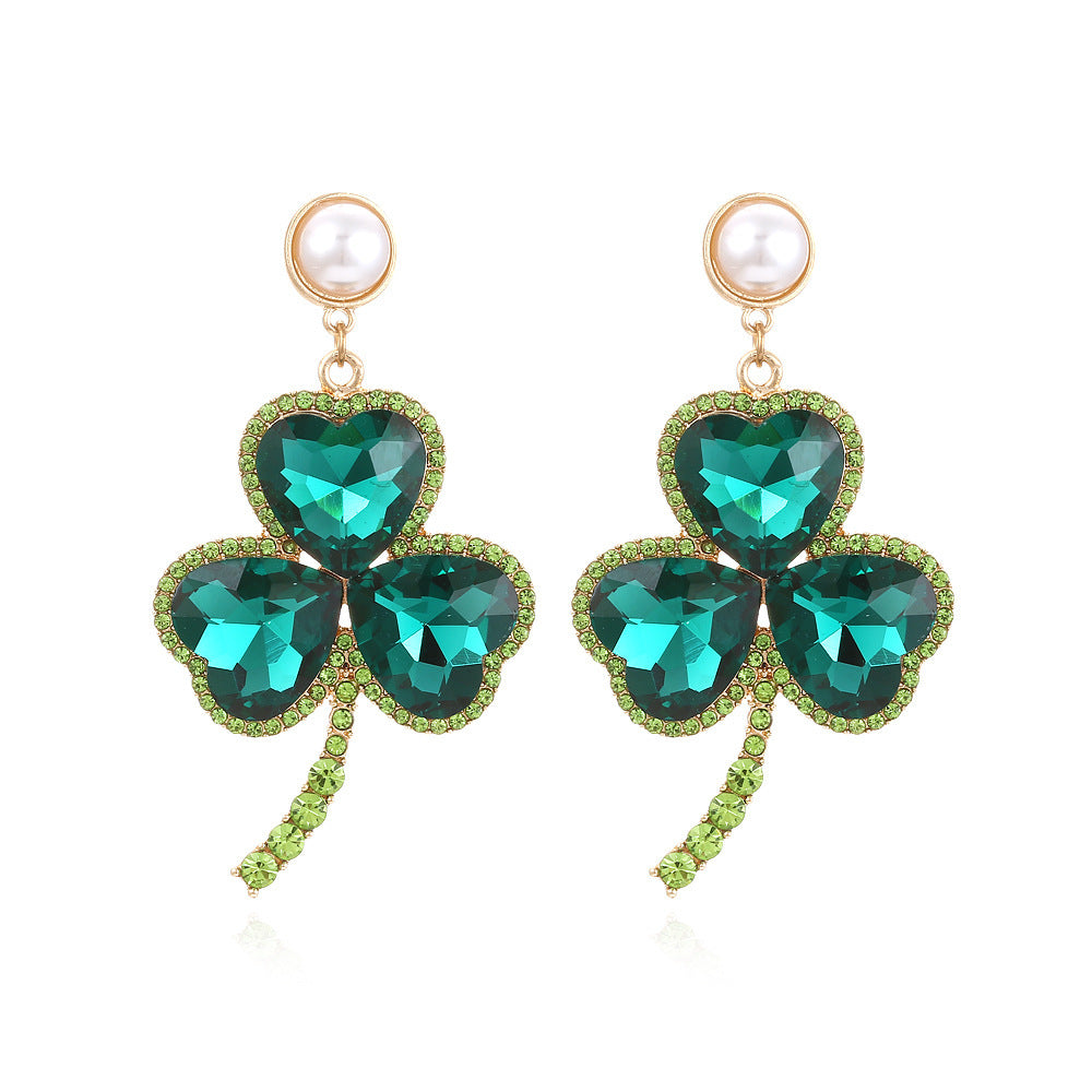 Emerald Colorful Crystals Clover Earrings-Jewearrings