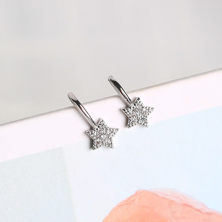 Cute shiny zircon pentagonal ear clip Korean version of ear bone clip without ear pierced earrings female jewelry-Jewearrings