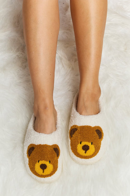 Melody Teddy Bear Print Plush Slide Slippers-Jewearrings