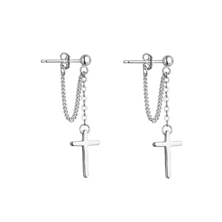 Cross chain tassel earrings in sterling silver-Jewearrings