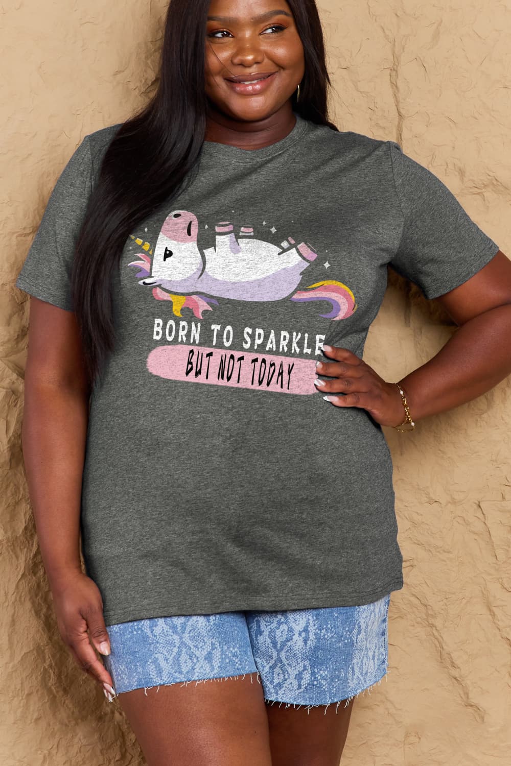 Simply Love Full Size BORN TO SPARKLE BUT NOT TODAY Graphic Cotton Tee-Jewearrings