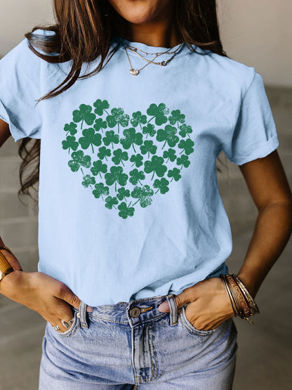 Full Size Lucky Clover Round Neck Short Sleeve T-Shirt-Jewearrings