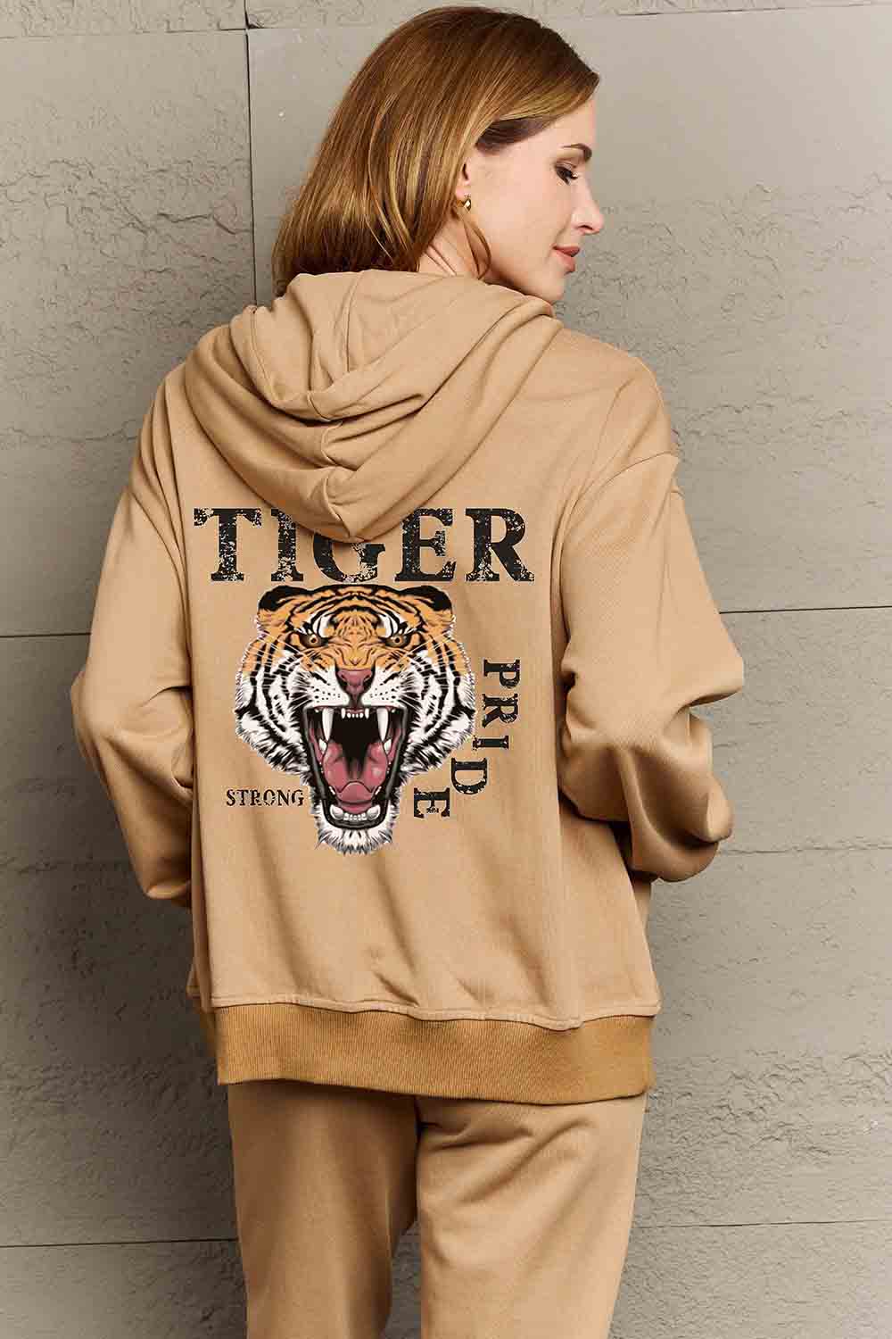 Simply Love Full Size TIGER STRONG PRIDE Graphic Hoodie-Jewearrings