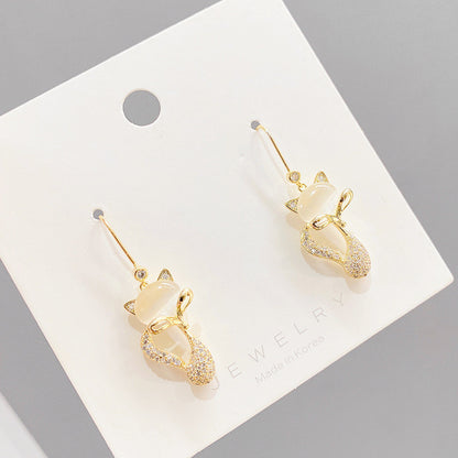 Opal Earrings Female Fox Earrings Sweet Temperament Long Style-Jewearrings