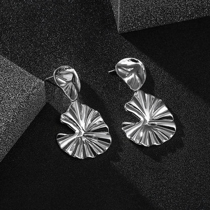 Simple Alloy Embossed Folded 925 Silver Pin Stud Earrings-Jewearrings