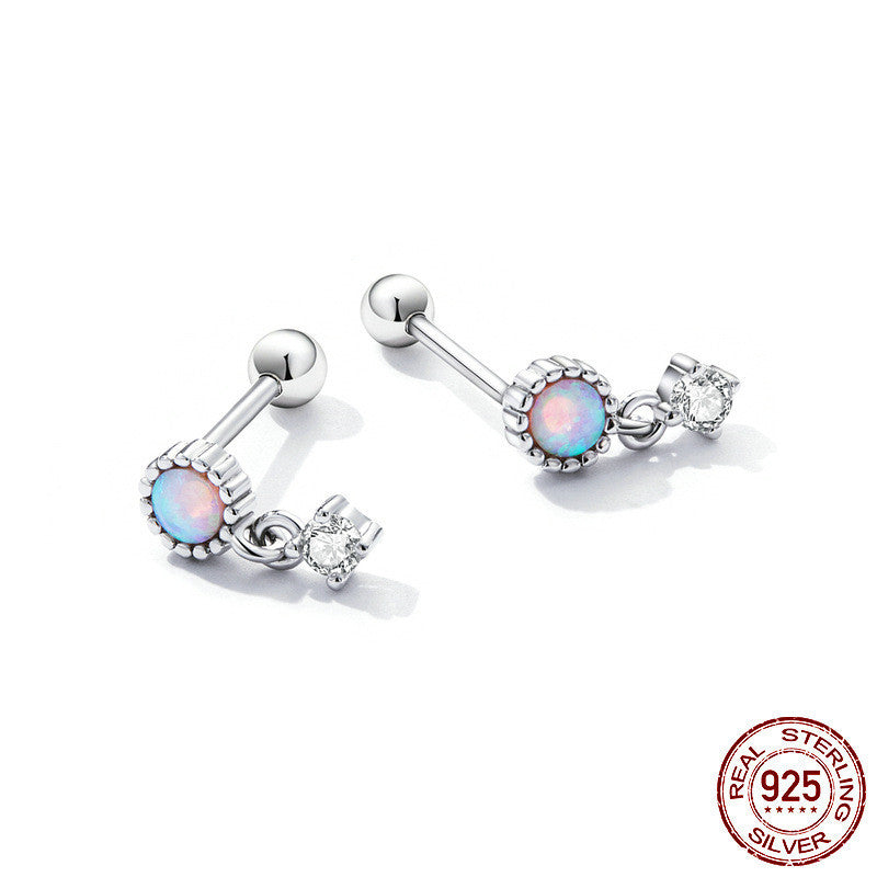 European And American Popular Sterling Silver S925 Simple Opal Earrings-Jewearrings