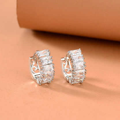 European And American Ins Retro Personality Single Row Hollow Rectangular Zircon Trend Simple Ear Clip Eardrops Earrings-Jewearrings