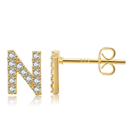 Women's Fashion Brass And Real Gold Plated Zirconia Letter Earrings-Jewearrings