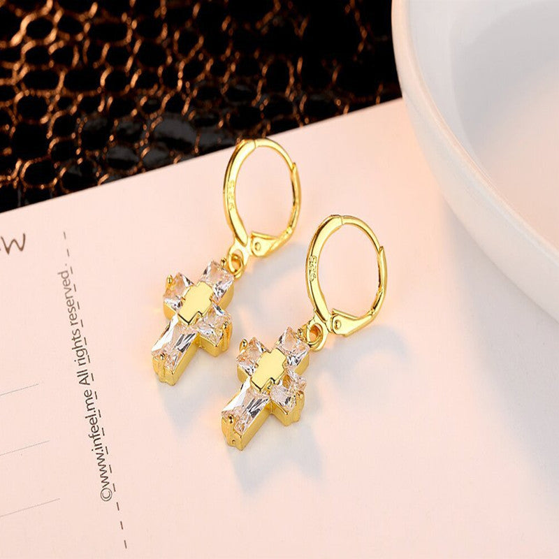 Fashion Cross Zircon Earrings-Jewearrings