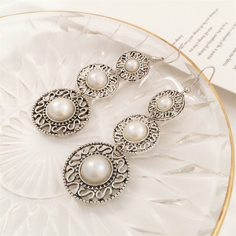 Three-layer pearl ring hat earrings-Jewearrings