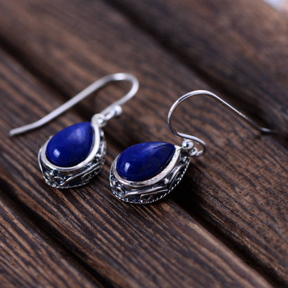 Sterling Silver Jewelry Lapis Lapis Water Drop Earrings for Women-Jewearrings