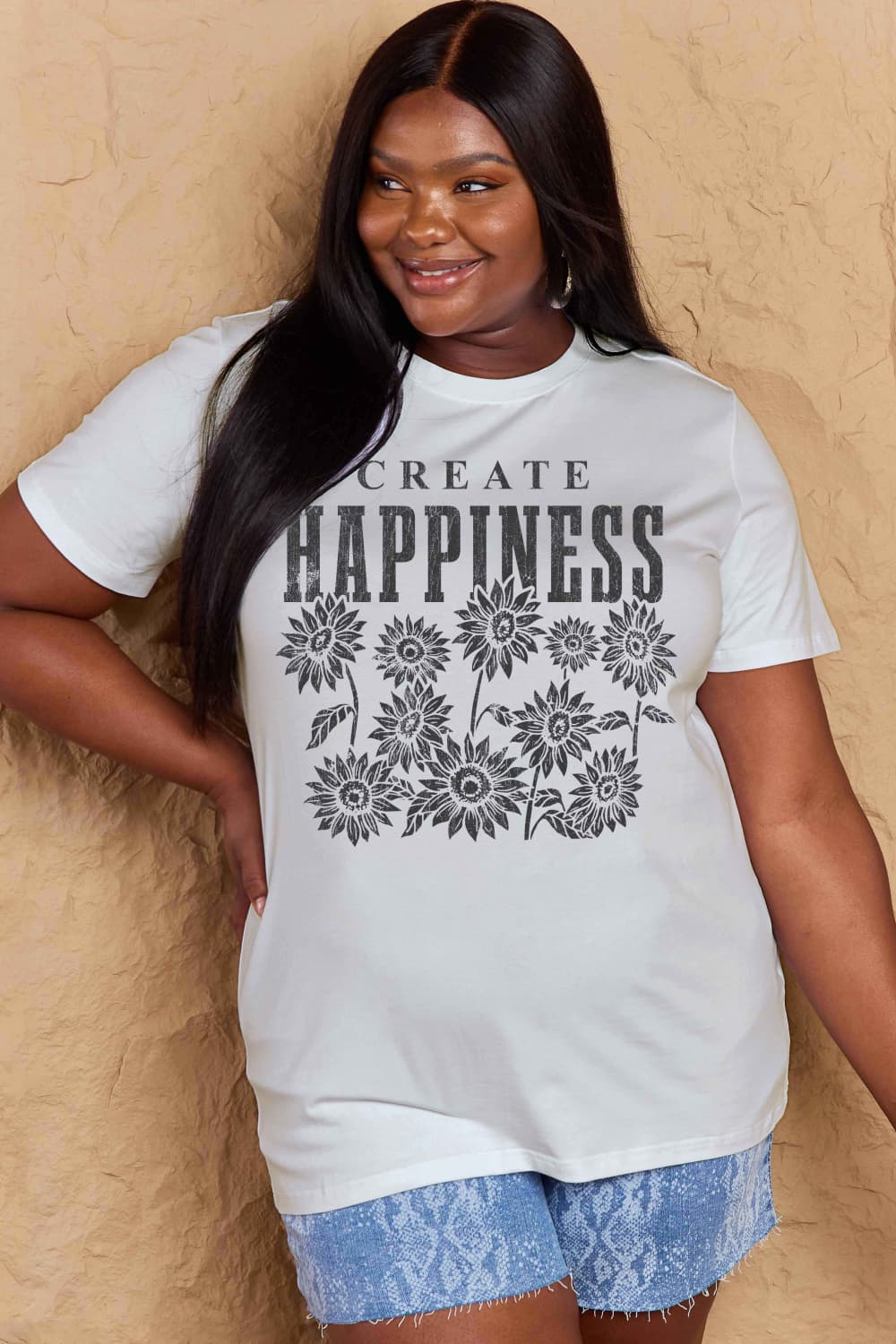 Simply Love Full Size CREATE HAPPINESS Graphic Cotton T-Shirt-Jewearrings