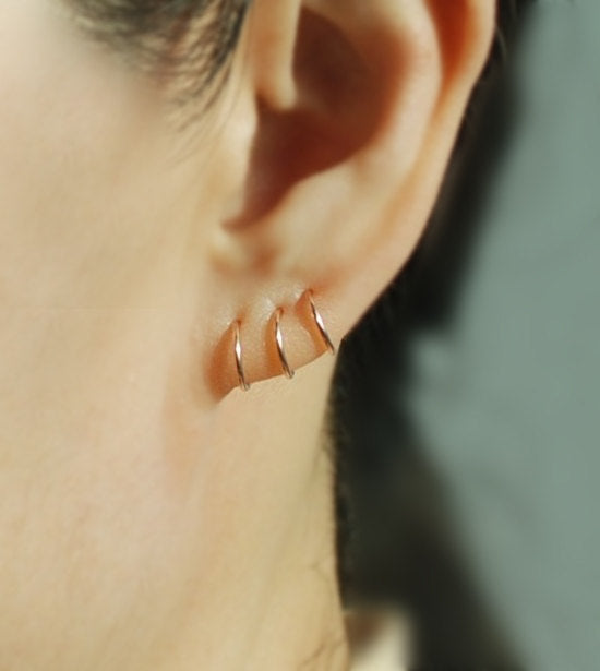 14K Gold Wrapped 925 Silver Minimalist Mini Circular Earrings-Jewearrings