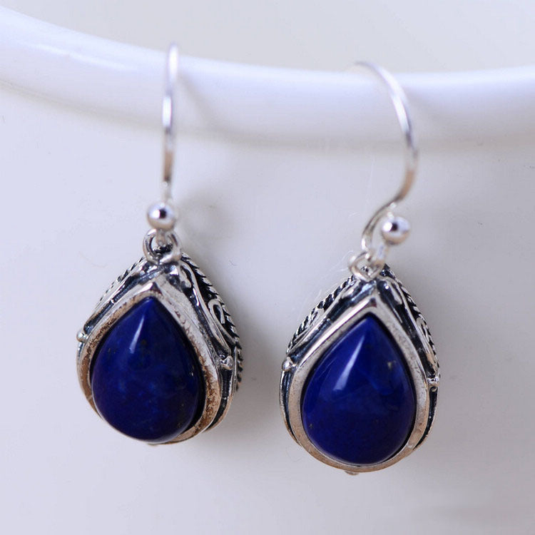 Sterling Silver Jewelry Lapis Lapis Water Drop Earrings for Women-Jewearrings