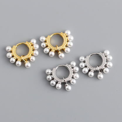 Pearl circle s925 sterling silver stud earrings-Jewearrings