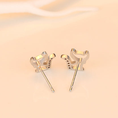 925 Silver Stud Earrings Butterfly Fox Cat Micro Inlaid Shining Zircon Accessories-Jewearrings