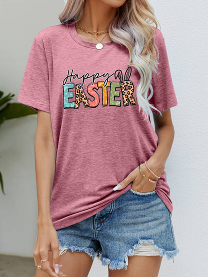 HAPPY EASTER Graphic Round Neck Tee Shirt-Jewearrings